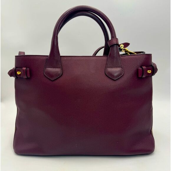 Auth Burberry Elderberry Leather Nova Check Medium Banner Tote Bag Preloved Ex++ - Picture 10 of 16